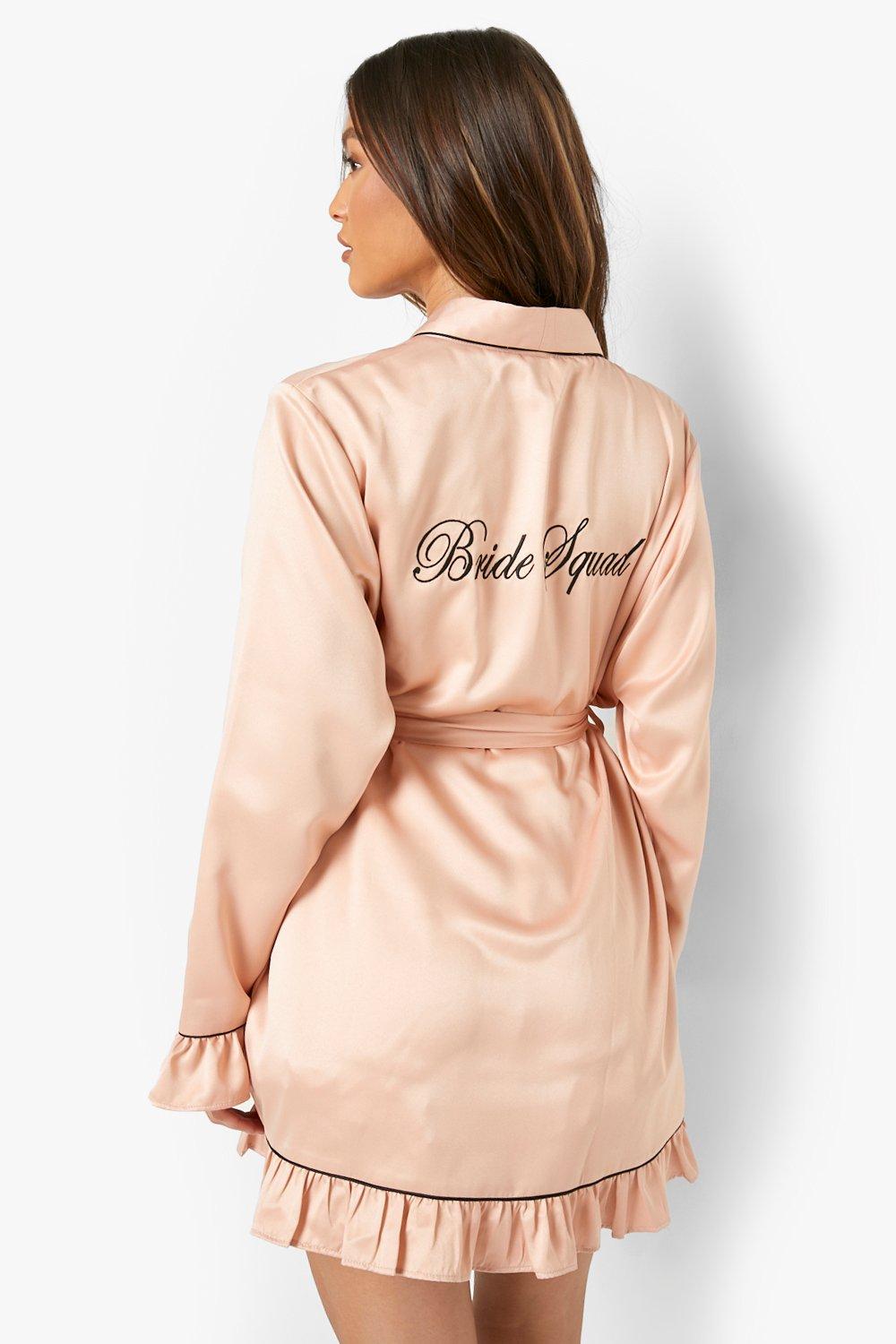 Premium Bride s Squad Embroidery Frill Robe boohoo IL